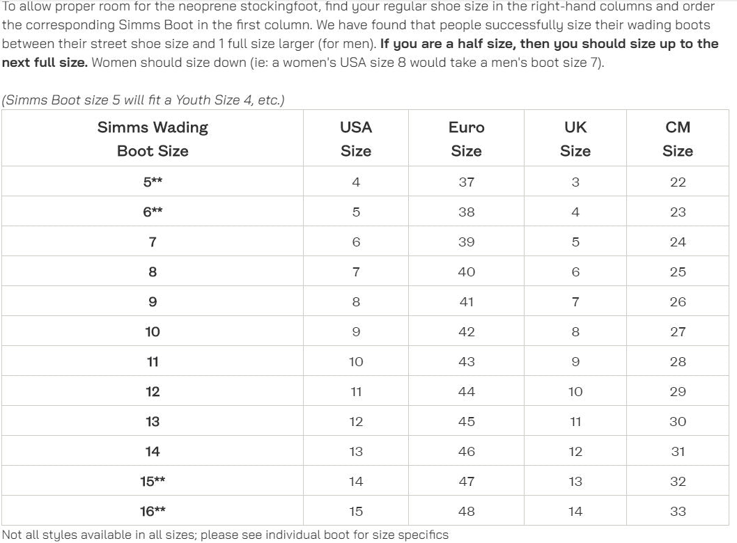 simms boot sizing