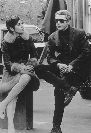 Bullitt" Steve McQueen and wife Neile behind the scenes. 1968 / Warner