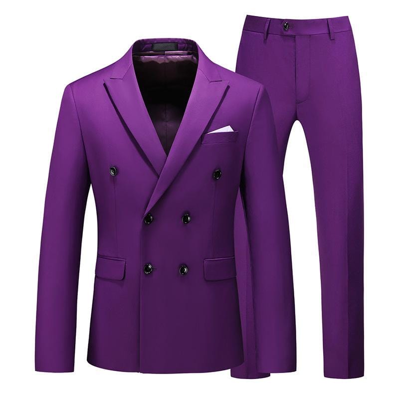 Suit Men New Men's Large-size Suit Two-piece Suit with Double-breasted 8 Solid Color Slim Business Casual Mens Suits with Pants - Express Monde