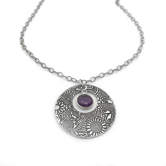 Sterling Silver Necklace with Amethyst Gemstone Charm