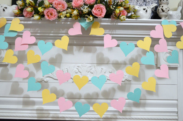 Pastel Wedding Garland Pastel Pink Yellow Blue Heart Garland