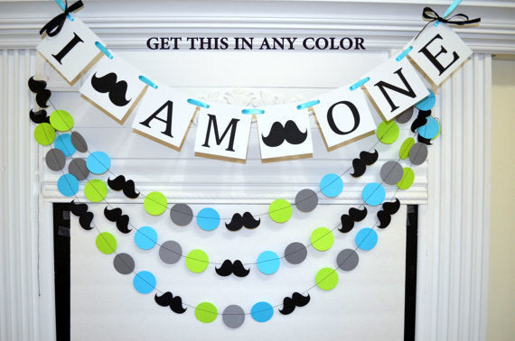 I Am One Banner And Garland Set Mustache First Birthday Banner