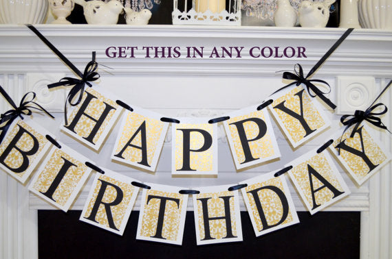 Happy Birthday Banner Birthday Party Decorations Damask Birthday Sign Rustic Adult Unisex Birthday Banner Decorations Pick The Color