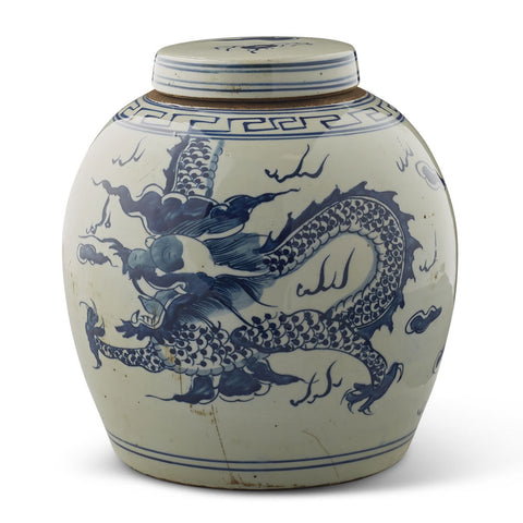 Chinese blue and white ginger jar with dragon