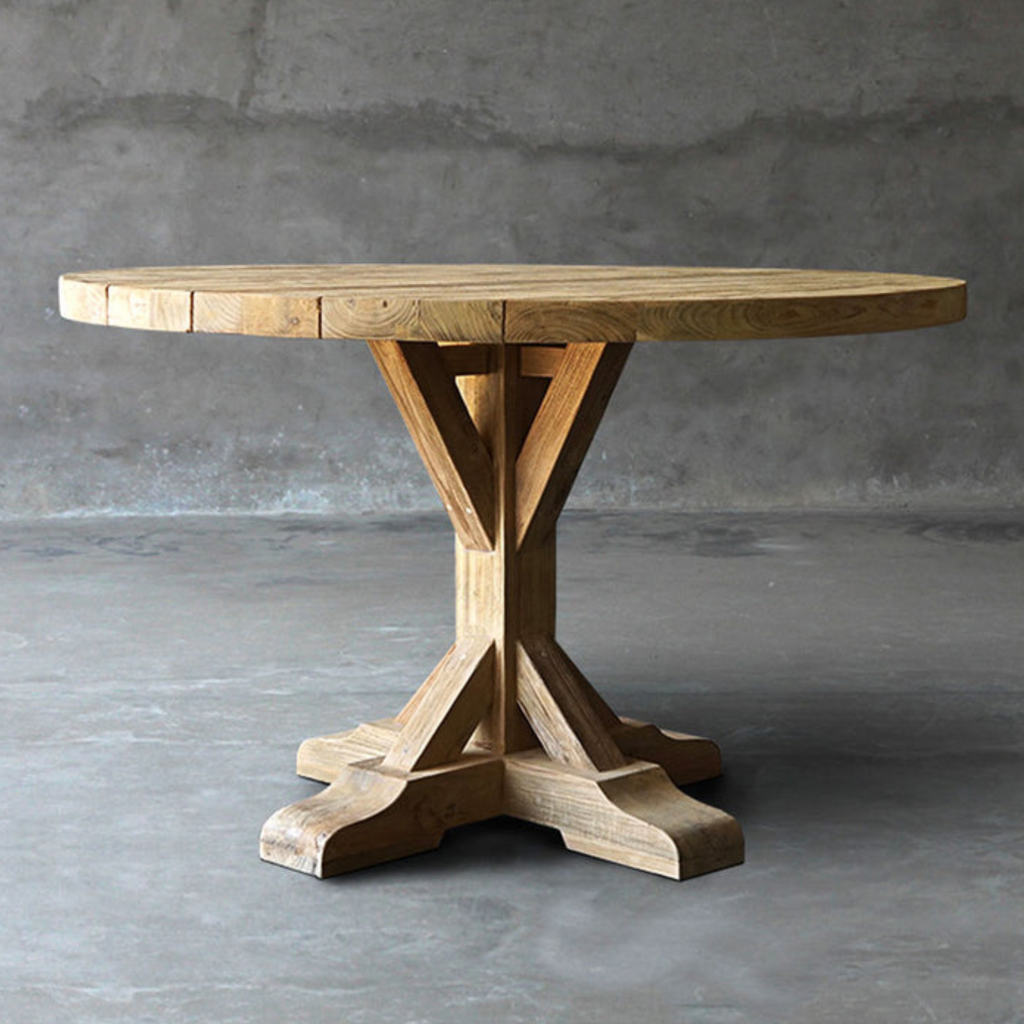 Round reclaimed teak table