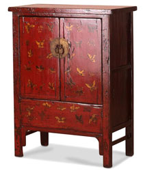 Armoire papillon chinoise Shanxi rouge et or