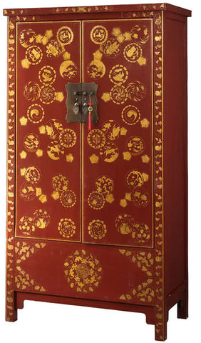 tall red chinese painted wedding cabinet