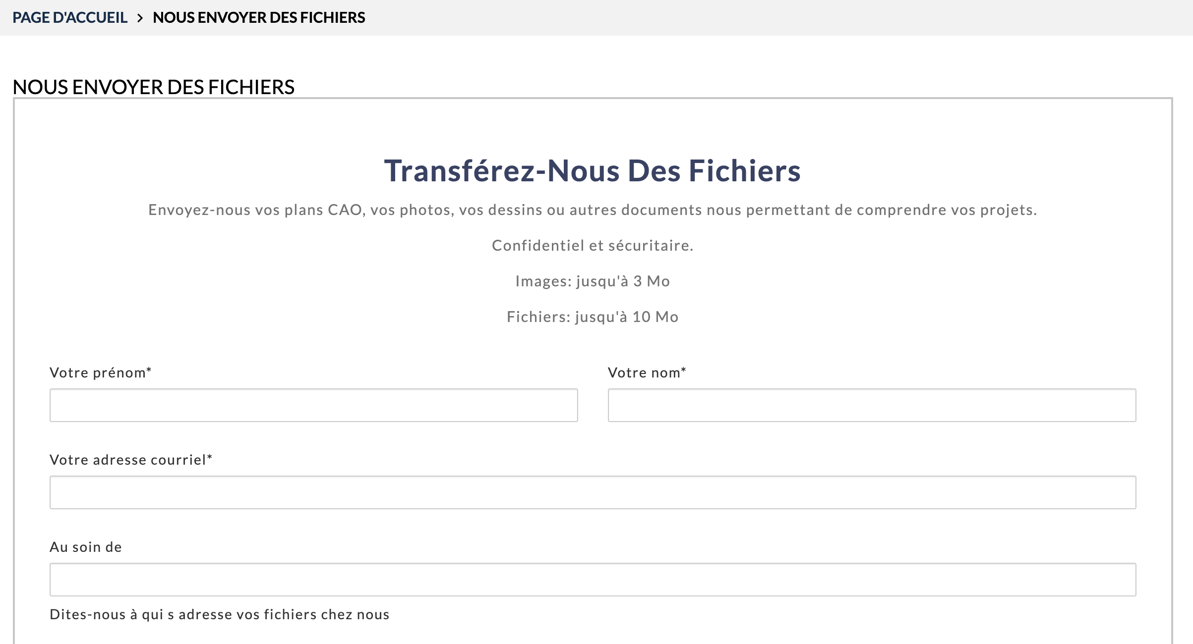 Transférez-nous des fichiers via notre site web