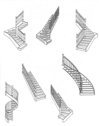 Différentes formes d'escalier (Dessins: Édith Bergevin ©Bois Expansion inc., 2022)