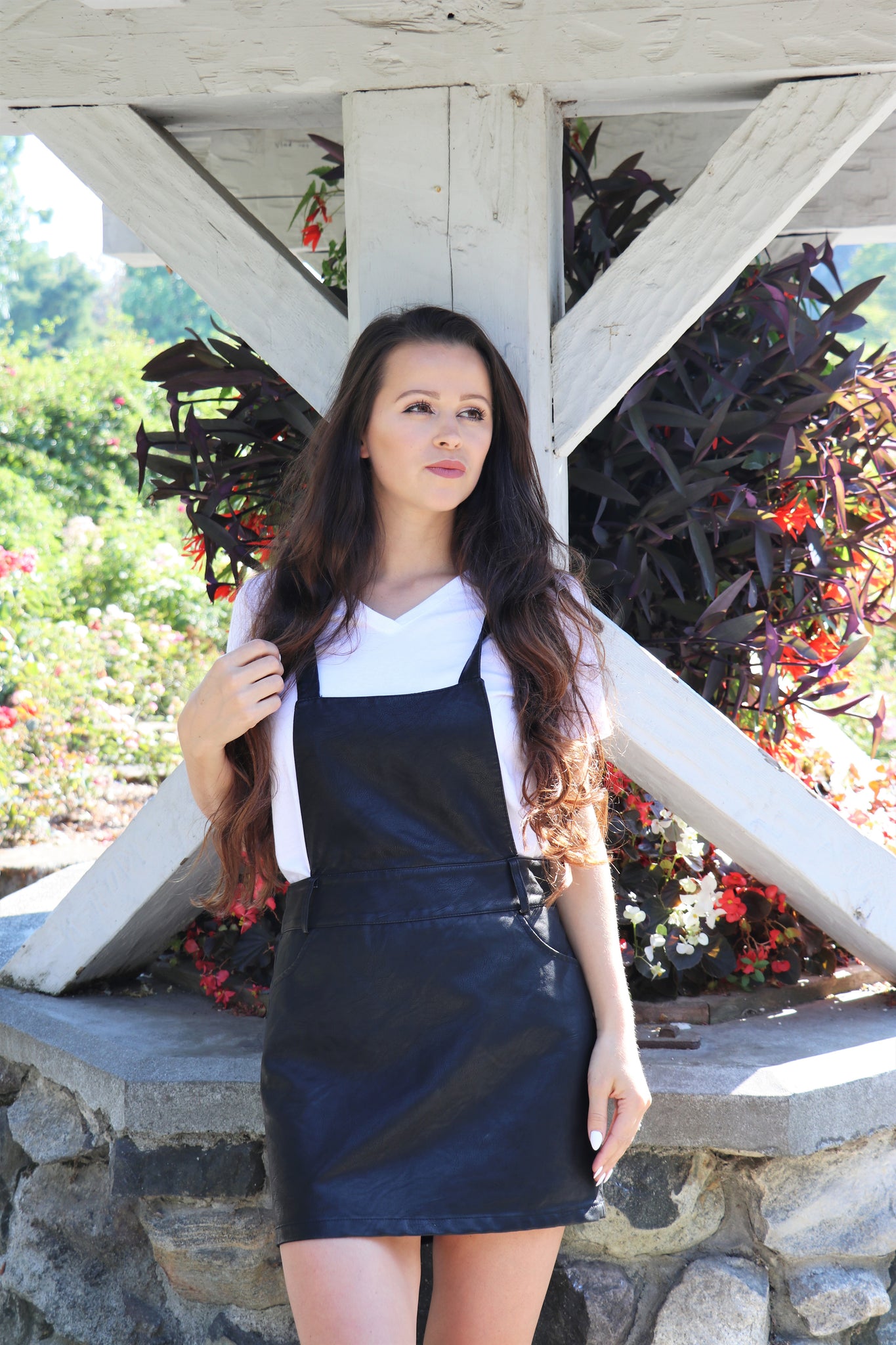 black leather pinafore