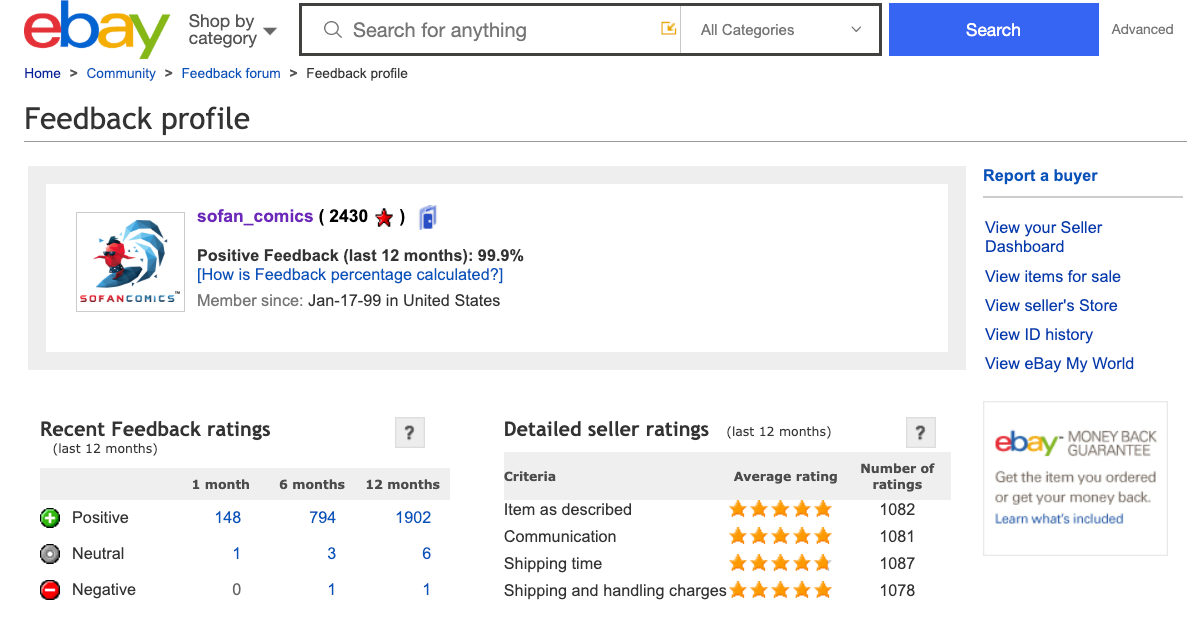 Feedback from Ebay customers