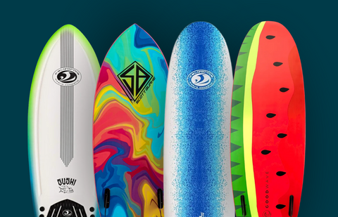 Variety of kids foam surfboards