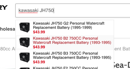 search for kawasaki jh750 replacement battery