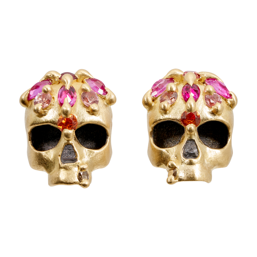 Blue Enchanted City Skull Stud Earrings | Polly Wales