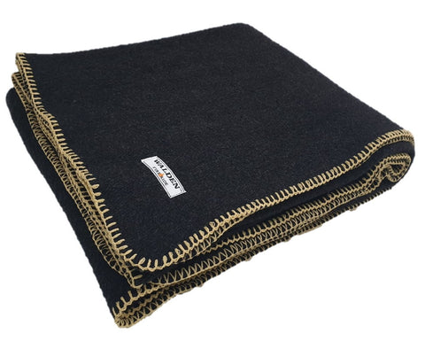 FIRESIDE WOOL BLANKET WITH LEATHER CARRYING STRAP