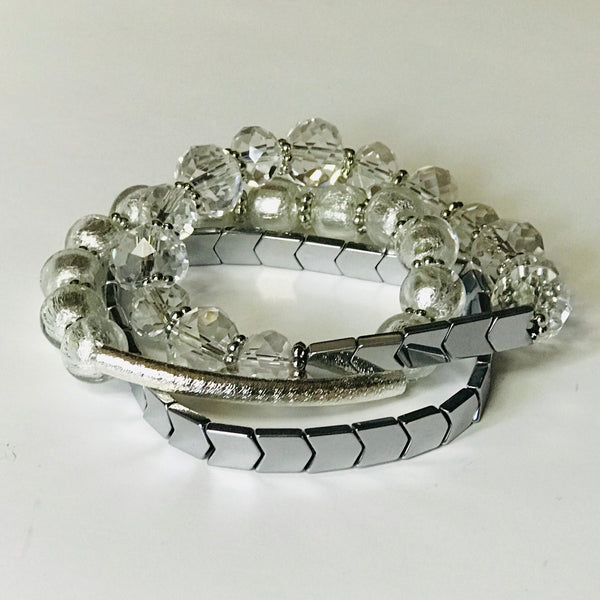 Silver Spangled - Silver & Clear Stacking Bracelet (Set of 3)