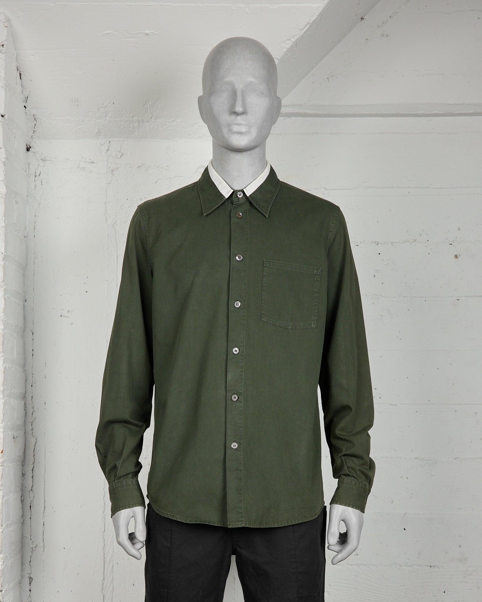 Helmut Lang Green Shirt W/ Striped Collar - SS96 - SILVER LEAGUE