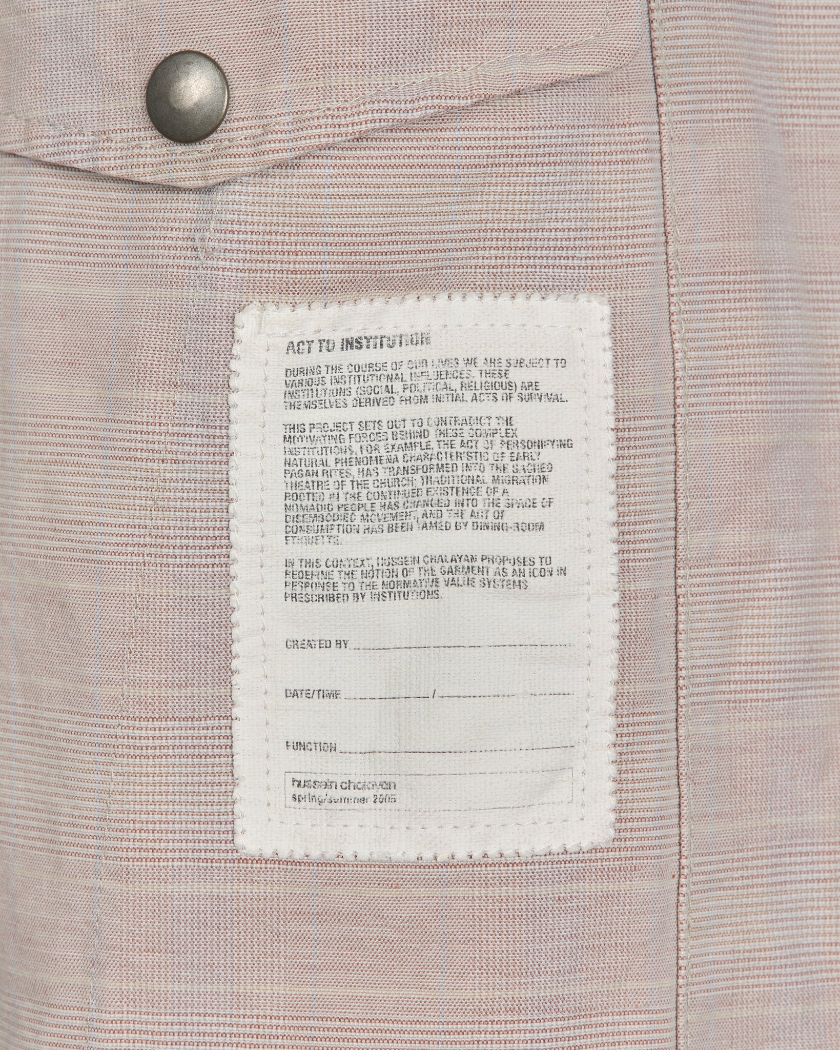 Hussein Chalayan Micro Striped Plaid Work Jacket - SS05 