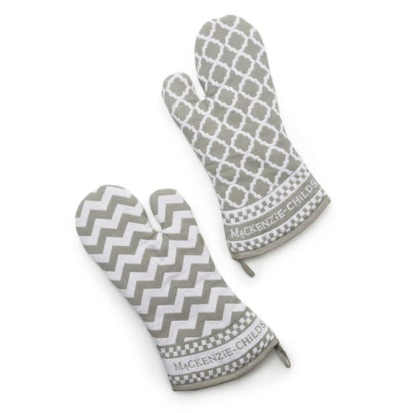 MacKenzie-Childs Sterling Zig Zag Oven Mitts - Set of 2