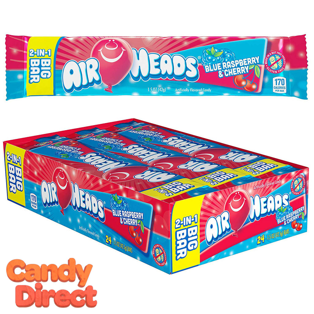  Airheads Candy 2-in-1 Big Bars Blue Raspberry & Cherry - 24ct 