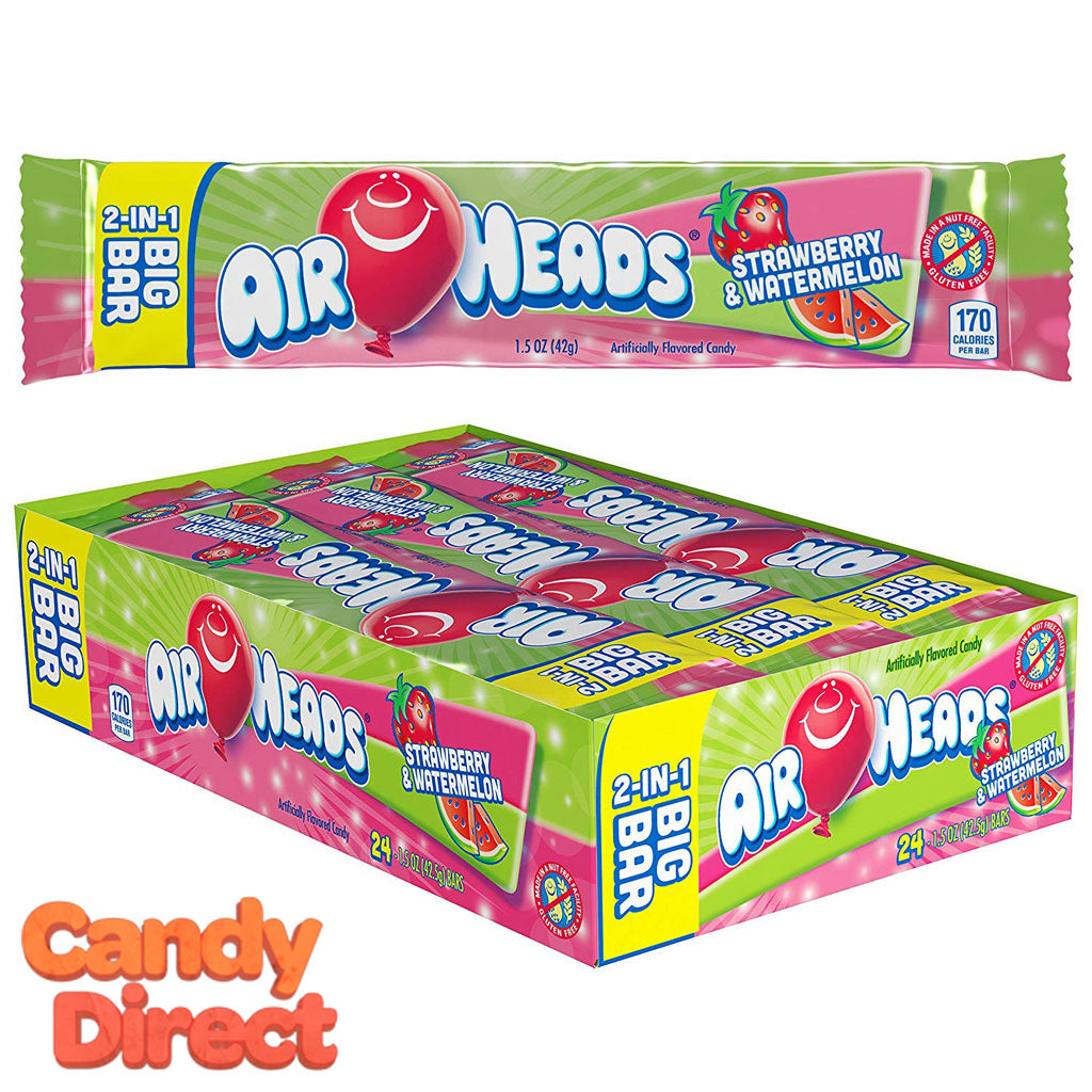  Airheads Candy 2-in-1 Big Bars Strawberry & Watermelon - 24ct 