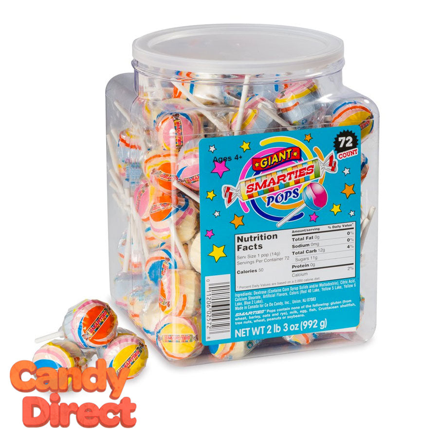  Giant Smarties Pops - 72ct Tub 