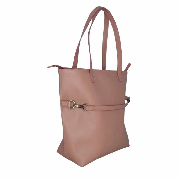 blush leather tote bag