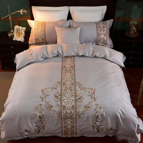 4 7pcs Grey White Bed Sheet Pillowcase Duvet Cover Set Luxury 60s