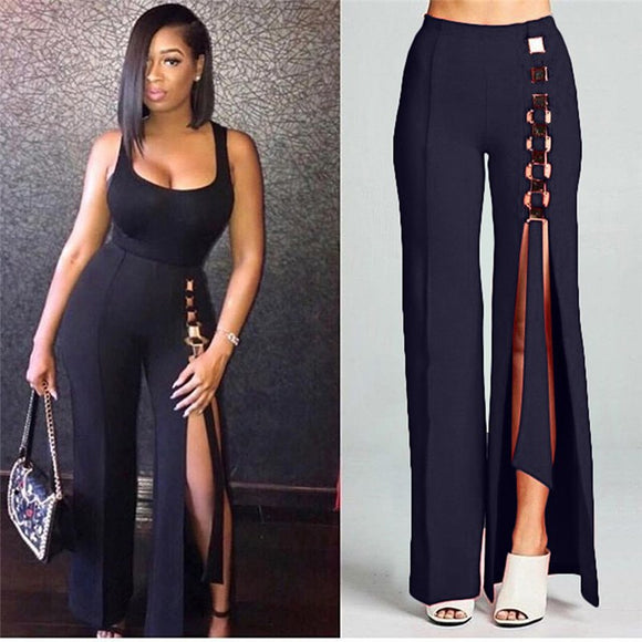 Black High Waist Wide Leg Pants Women Party Loose Pleated Palazzo Pant ...