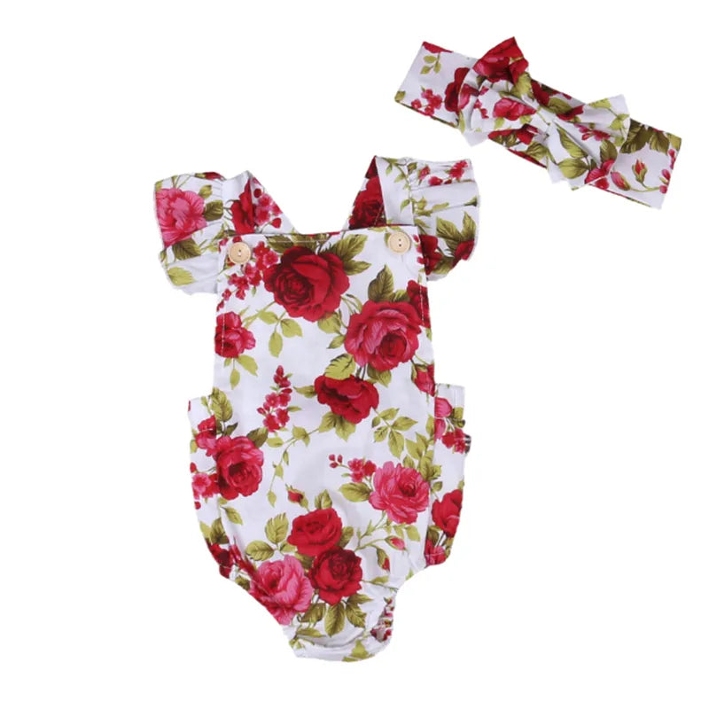 Roses Print Romper with a Bow