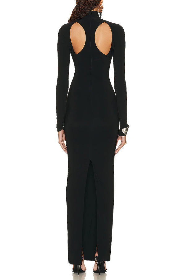 Long Sleeve Gown With Cut Out Neckline And Cut Out Slit – LaQuan Smith