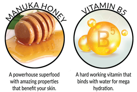 Manuka honey and Vitamin B5 ingredients