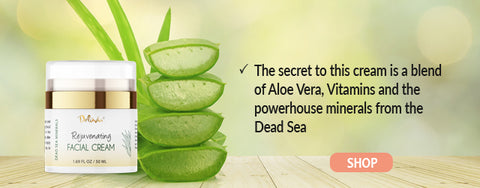 Image of Deluvia Rejuvenating Facial Cream with an aloe vera plant in the background