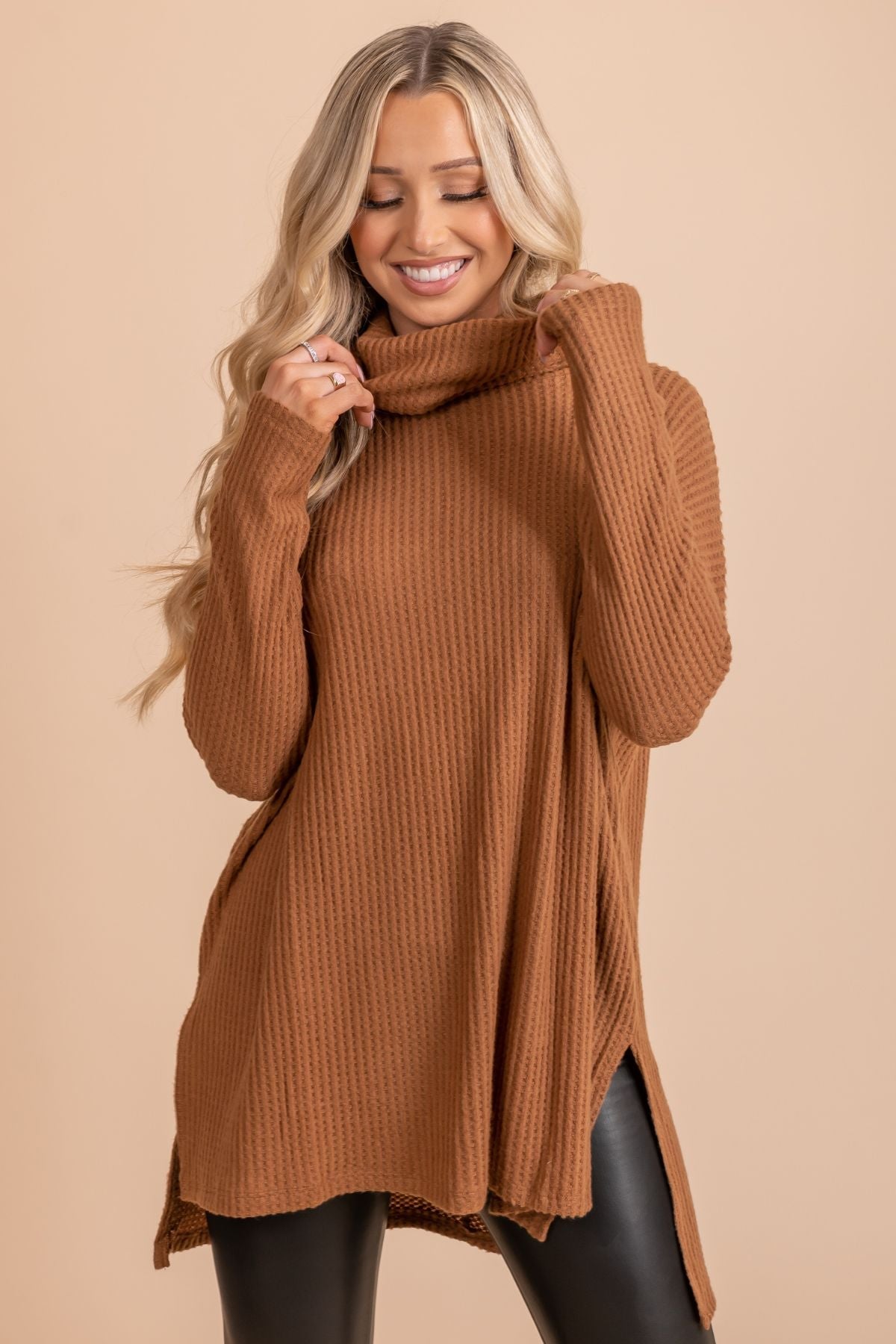 Easy Find Taupe Brown Waffle Knit Sweater  Waffle knit sweater, Knitted  top outfit, Sweaters