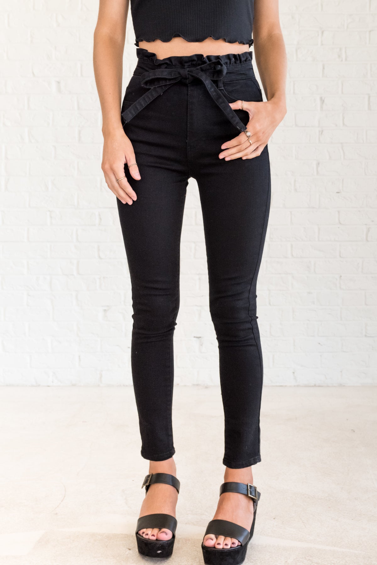 black paperbag waist jeans