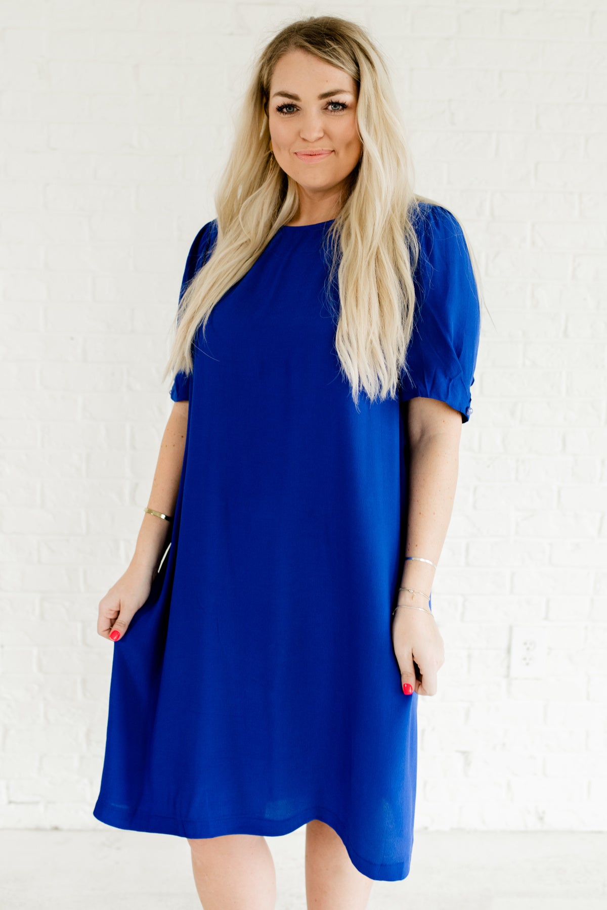 royal blue casual dress with sleeves
