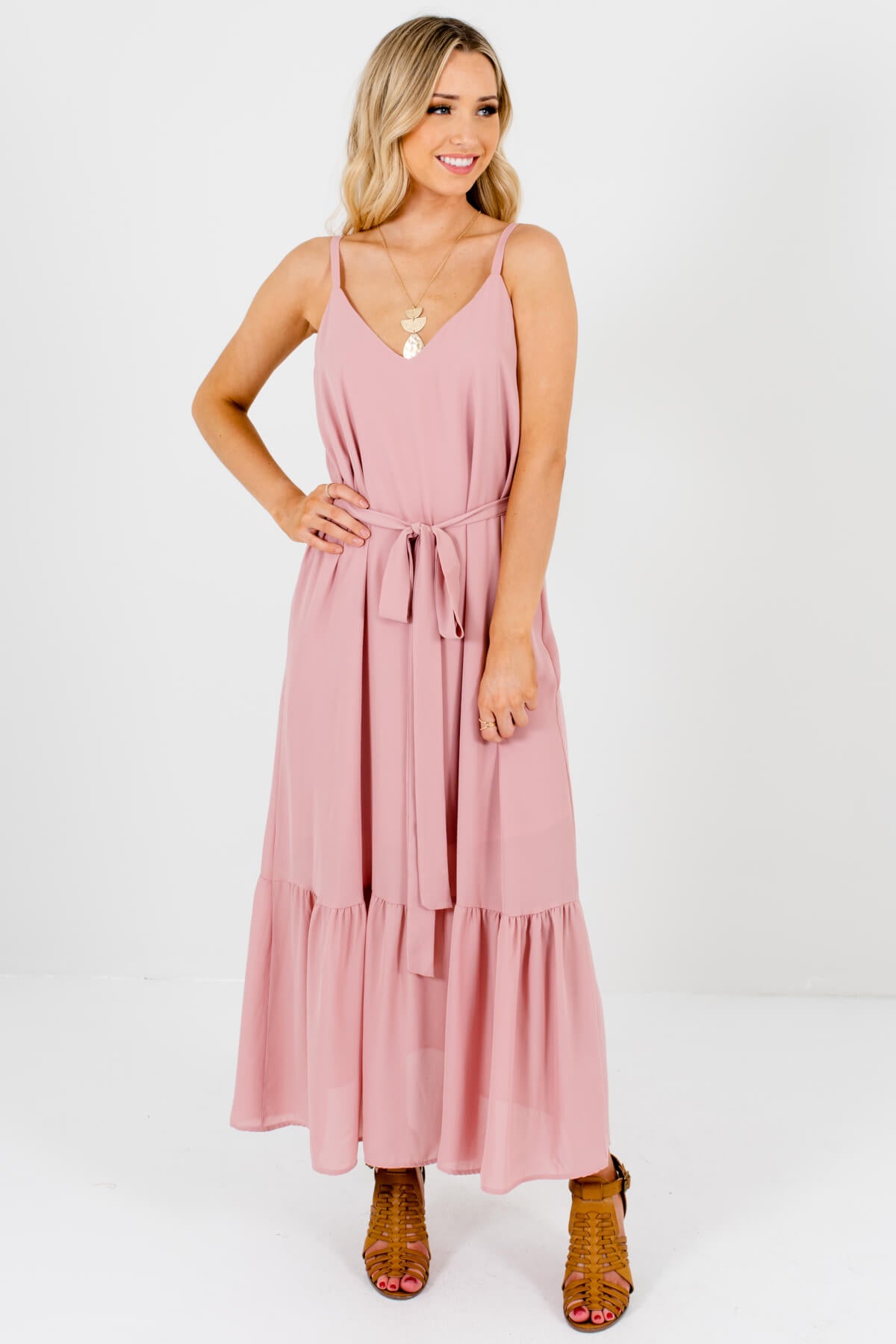 light pink casual maxi dress