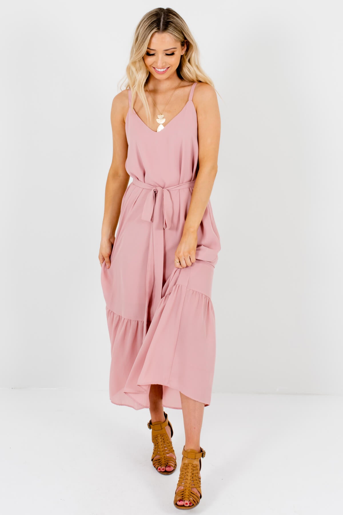 light pink casual maxi dress