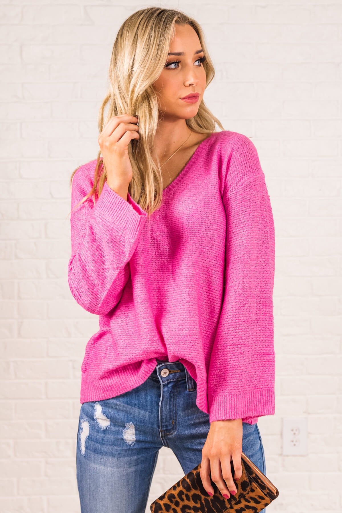 womens hot pink sweater