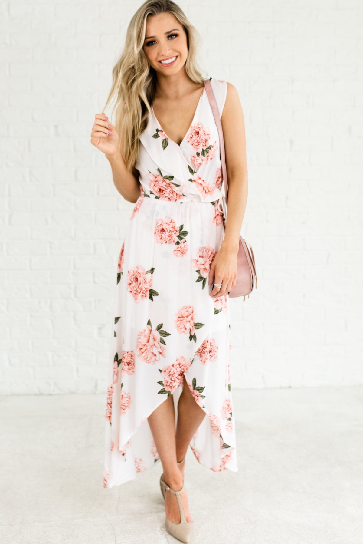 pink and white flower dress