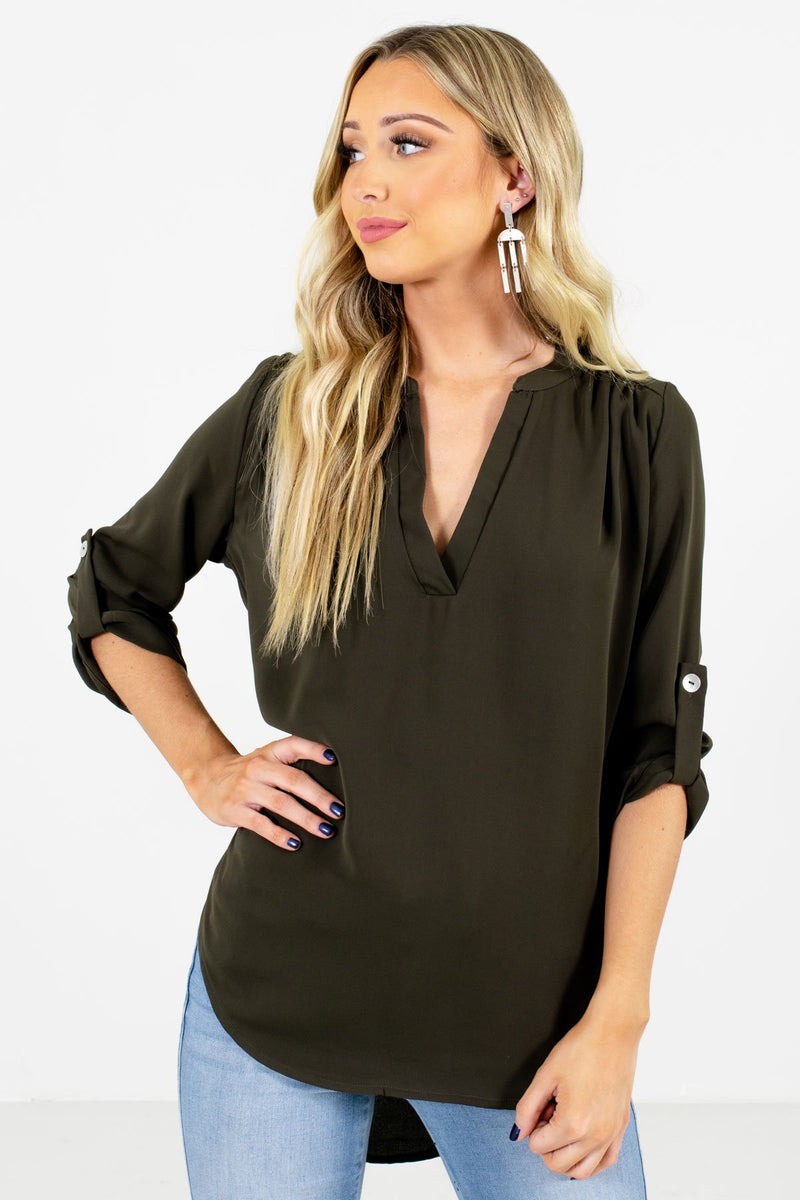 Busy Woman Olive Blouse | Boutique Blouses for Women - Bella Ella Boutique