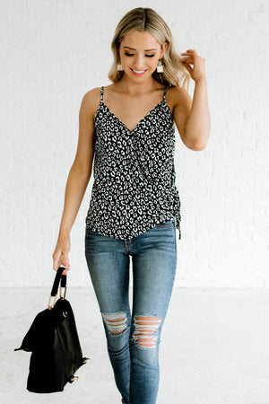 Black and White Cute Wrap Style Leopard Print Boutique Tops for Women
