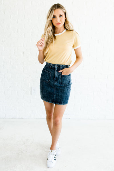 dark blue denim mini skirt