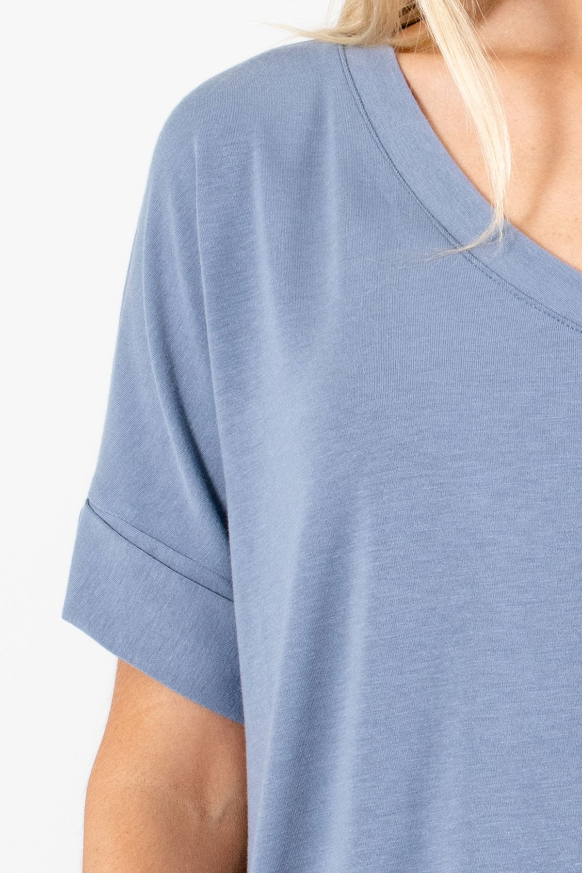 Fine By Me Blue Cold Shoulder Top