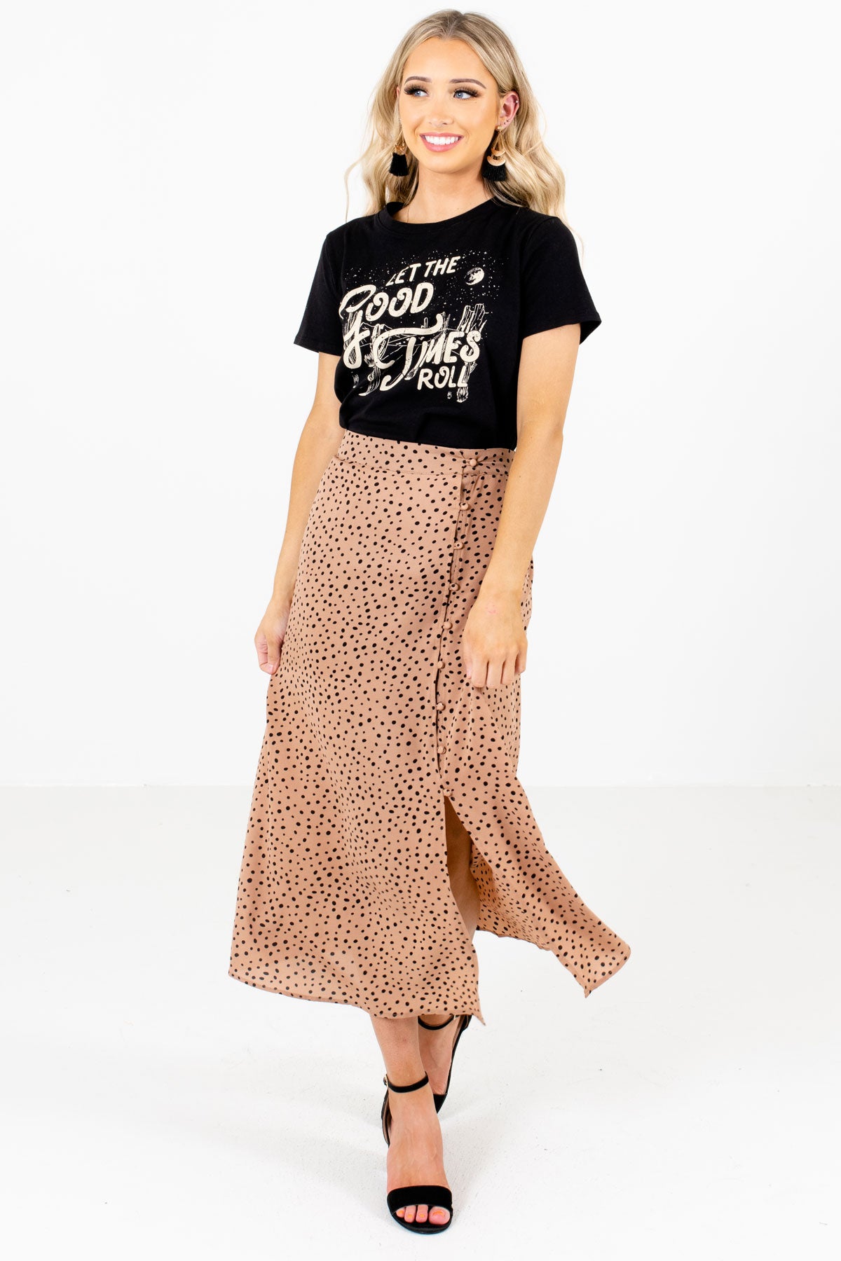 Crazy About You Tan Brown Midi Skirt | Boutique Skirts