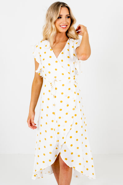 mustard and white polka dot dress