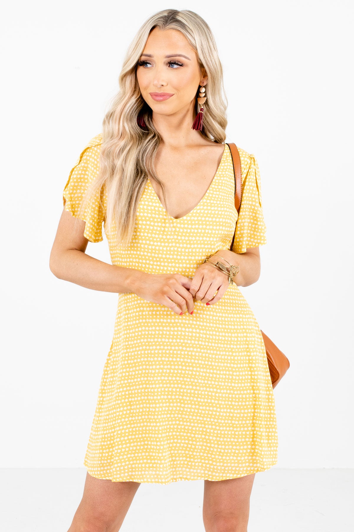 yellow patterned dress