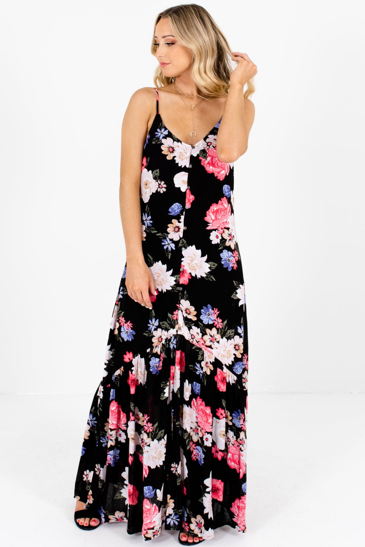 boutique floral top high neck maxi dress