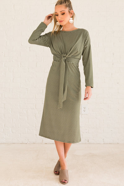 green stripe midi dress