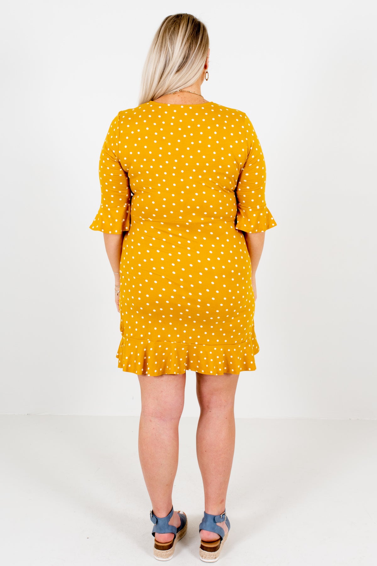 mustard and white polka dot dress